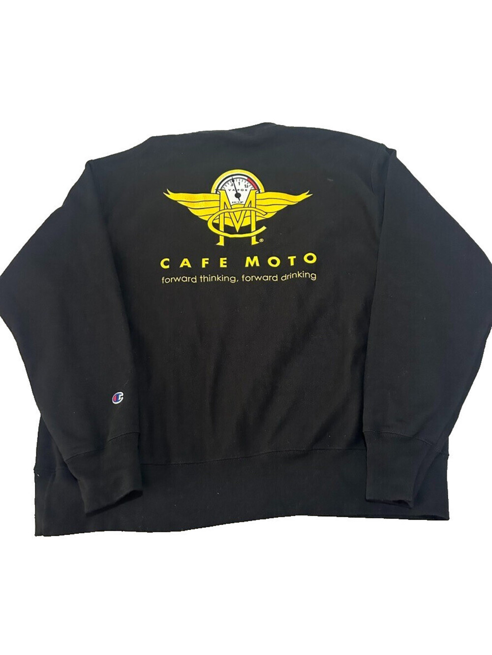 Champion Reverse Weave Sweatshirt Men XL Black Crewneck Sweater Coffee Cafe Moto